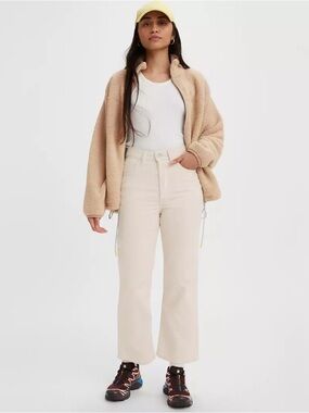 Levi’s Ribcage Corduroy Cropped Bootcut Pants Cream High Rise Size 31